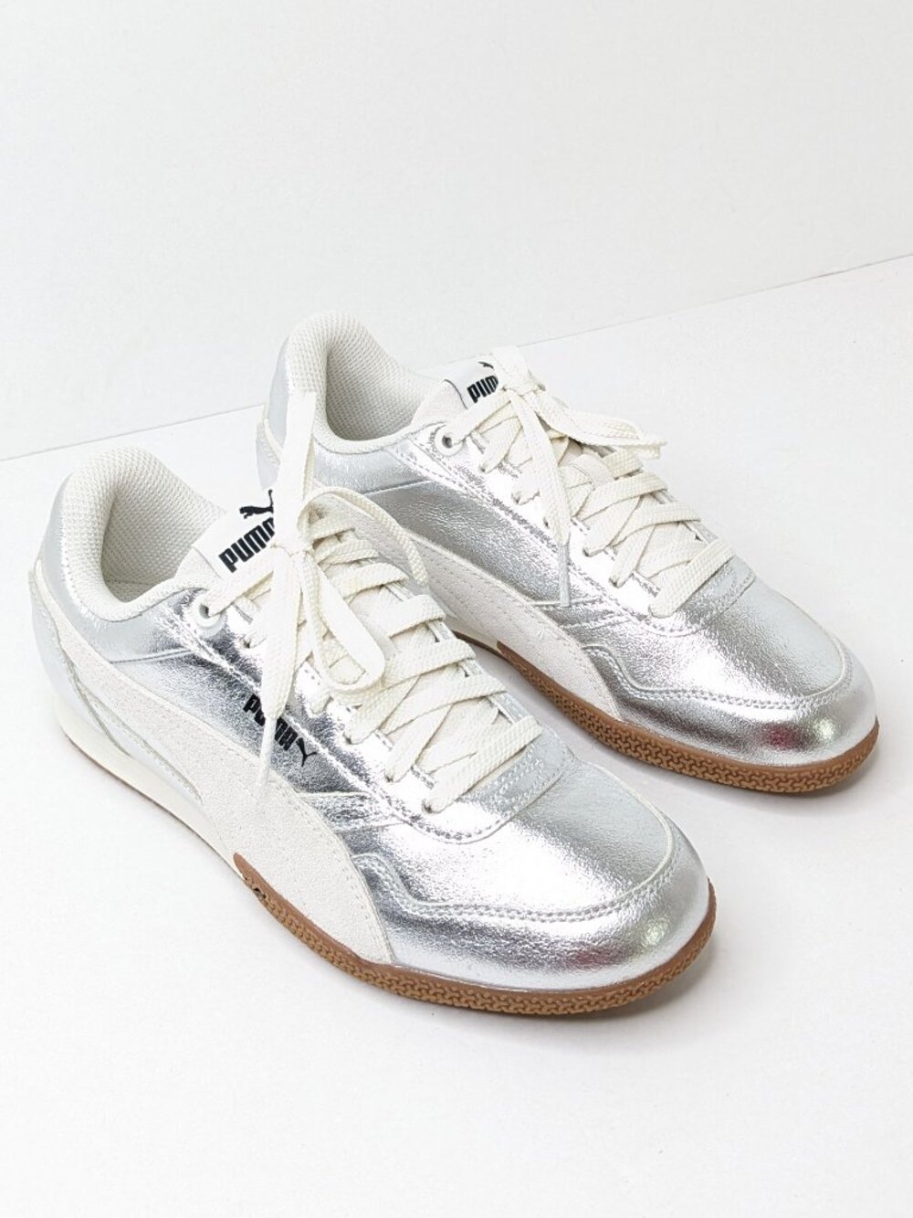 Puma Bella Donna Casual Sneakers Silver Metallic Leather Womens 7.5